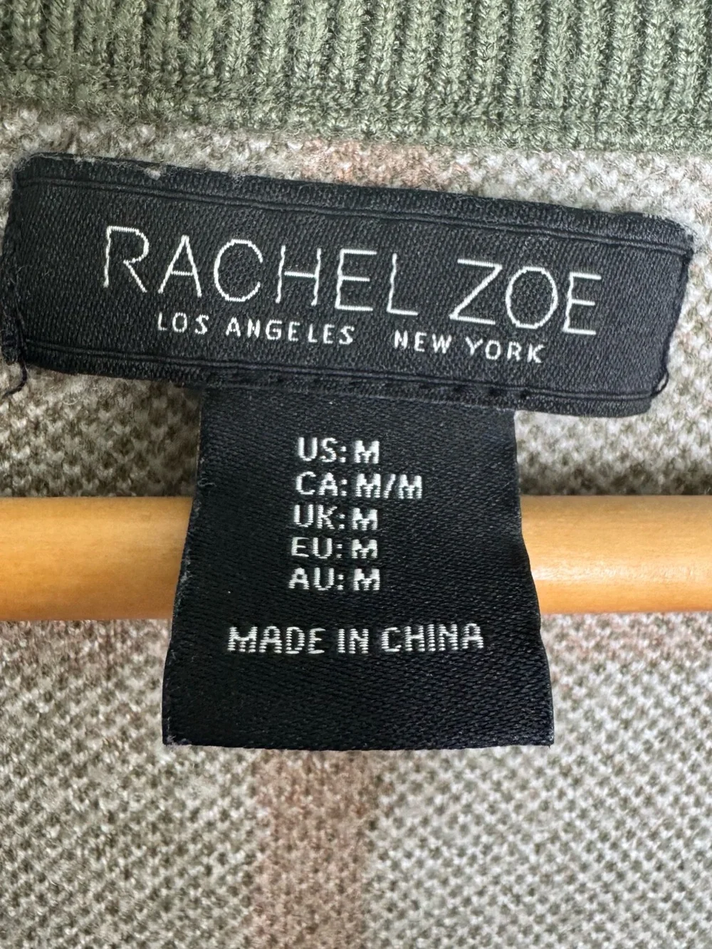 Rachel Zoe Plaid V-Neck Soft Knit Cardigan Olive Green Tan Medium